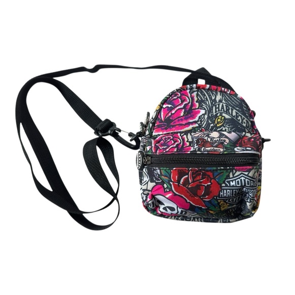 Harley Davidson Mini Me Backpack Tattoo Print Black Belt Bag &  Crossbody - Picture 1 of 5